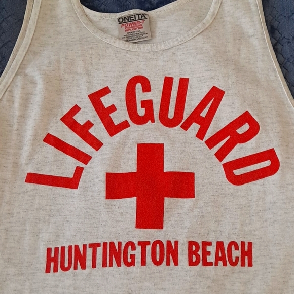 Vintage Lifeguard Huntington Beach Gray Tank Top Size Medium - Picture 2 of 3